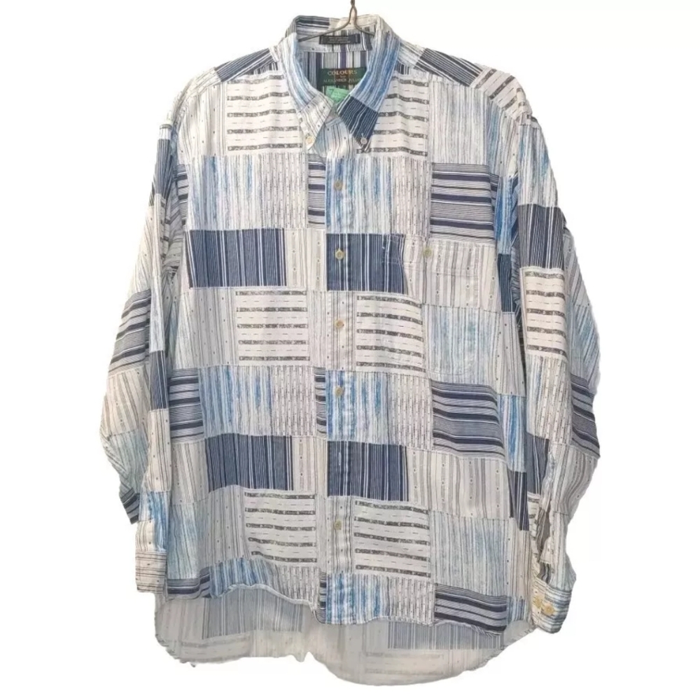 Colours Y2k Vtg Shirt Jacket Large Preppy Blue Patchwork Coastal Nautical